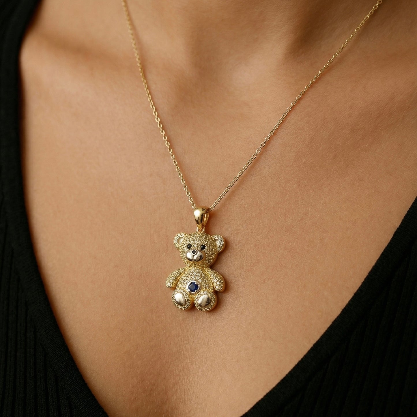 Dije Oso pancita azul Oro 14K