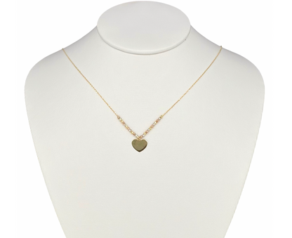 Gargantilla de corazón liso con bolitas diamantadas Oro 14 k