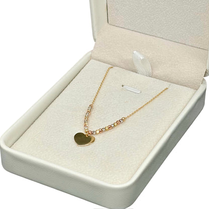 Gargantilla de corazón liso con bolitas diamantadas Oro 14 k