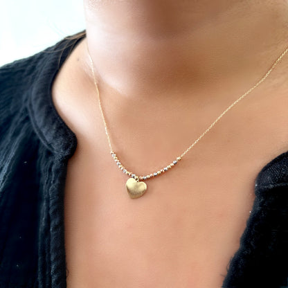 Gargantilla de corazón liso con bolitas diamantadas Oro 14 k