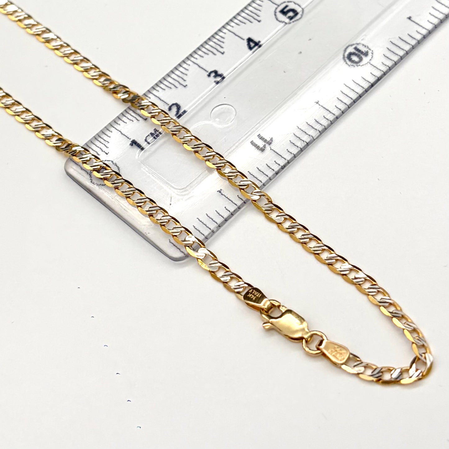 Cadena Cubana Amarilla y Blanca Sólida Oro 14k