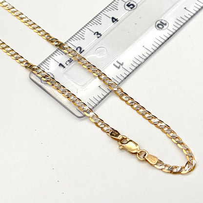 Cadena Cubana Amarilla y Blanca Sólida Oro 14k
