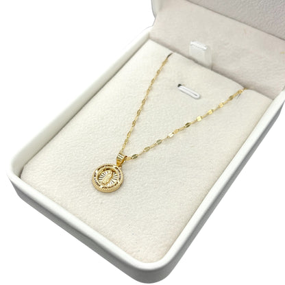 Cadena y dije Virgen de Guadalupe Amarilla Oro 14 k