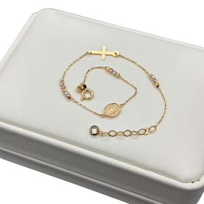 Pulsera Cruz & Guadalupe Oro 14 k