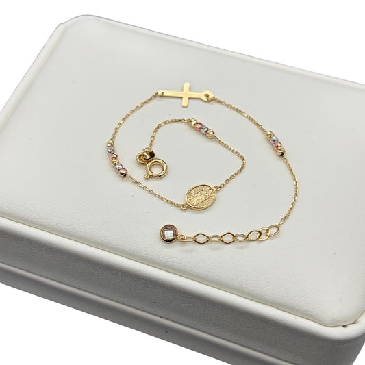 Pulsera Cruz & Guadalupe Oro 14 k