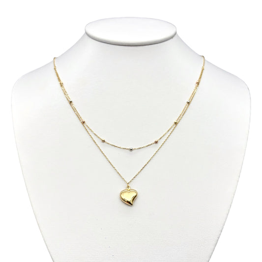 Gargantilla Doble Corazón Oro 14 k