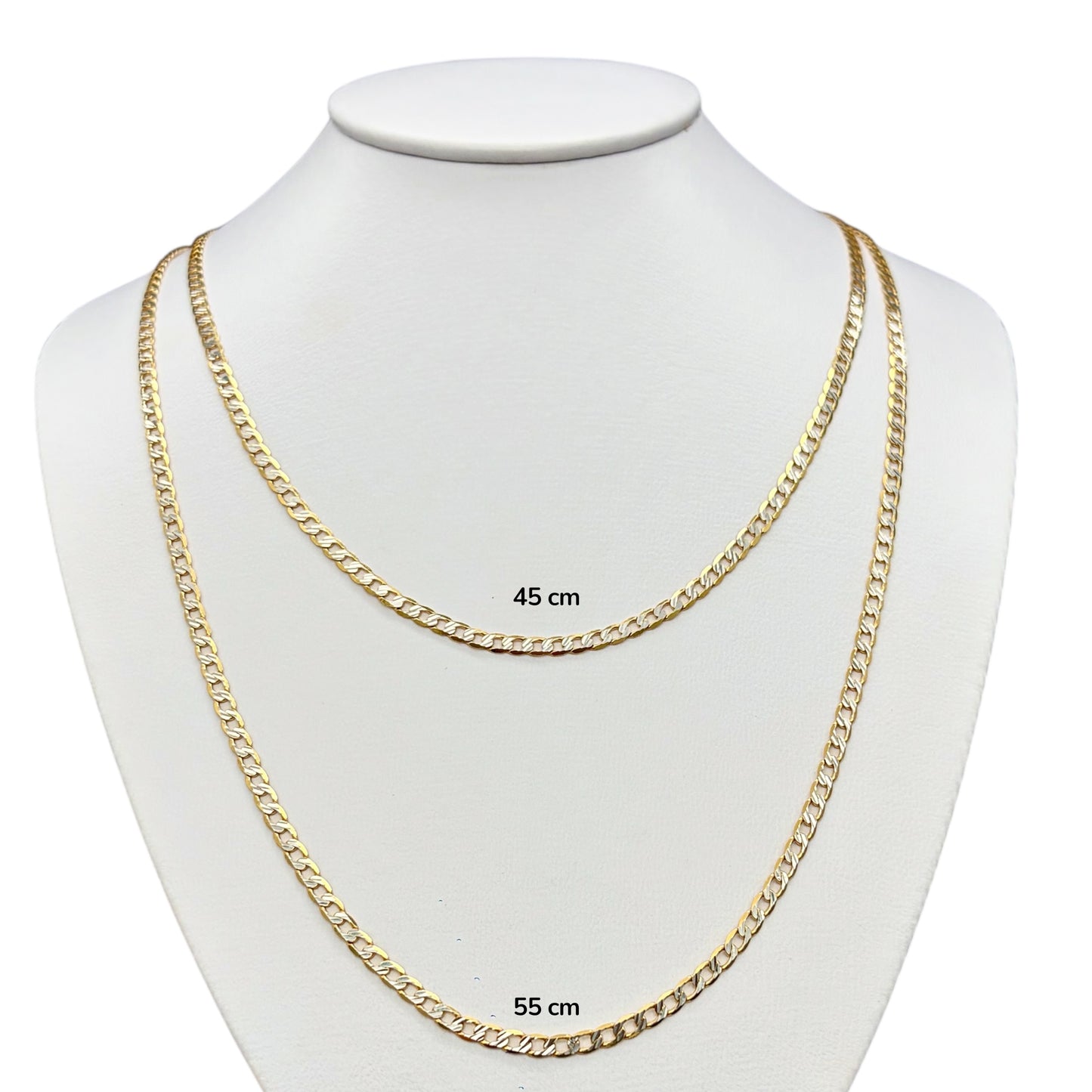 Cadena Cubana Amarilla y Blanca Sólida Oro 14k