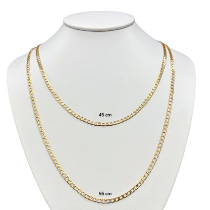 Cadena Cubana Amarilla y Blanca Sólida Oro 14k