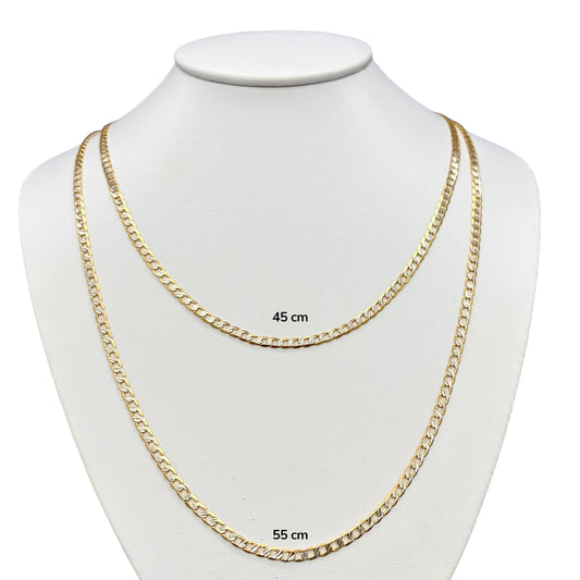 Cadena Cubana Amarilla y Blanca Sólida Oro 14k